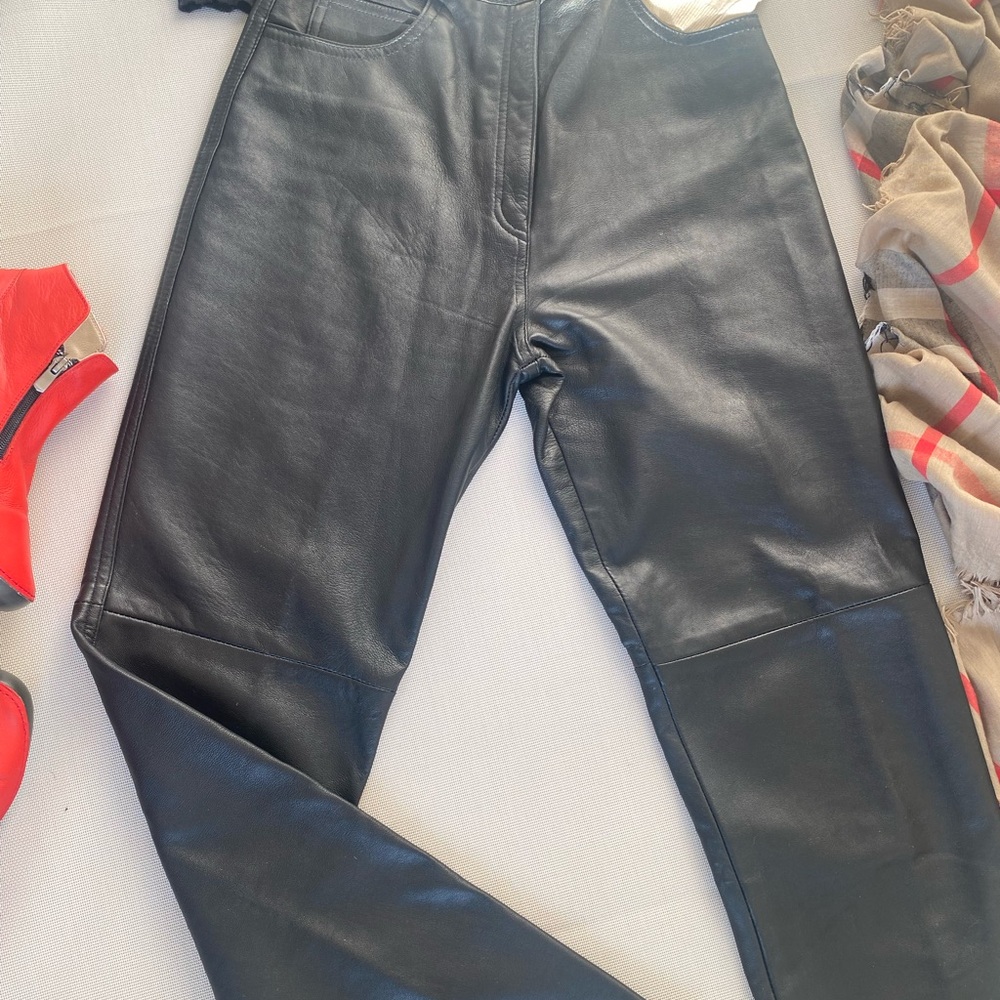 Vintage Black Leather Pants Straight Leg Minimalist 12
